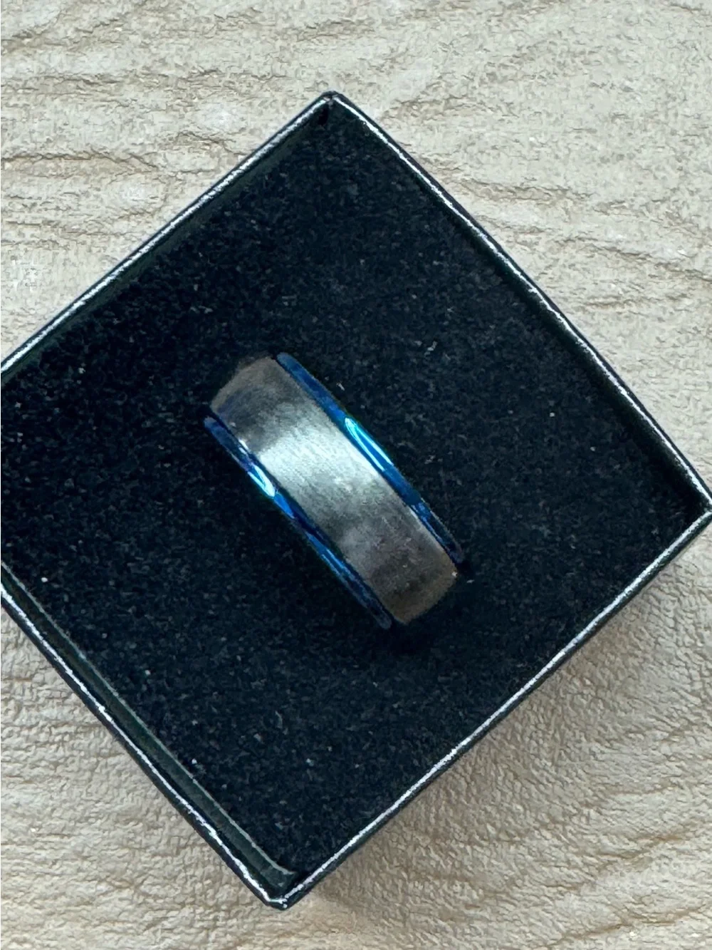 Tungsten Two-Tone Black Grey & Blue Grooved Inlay 8MM Wedding Band Size 8.5